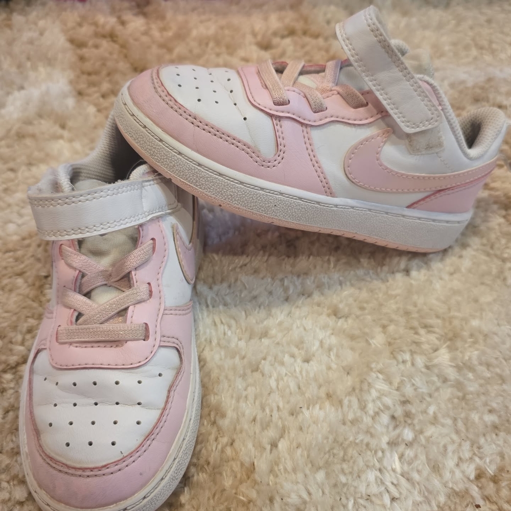Nike Pink and White Sneakers with Velcro Strap